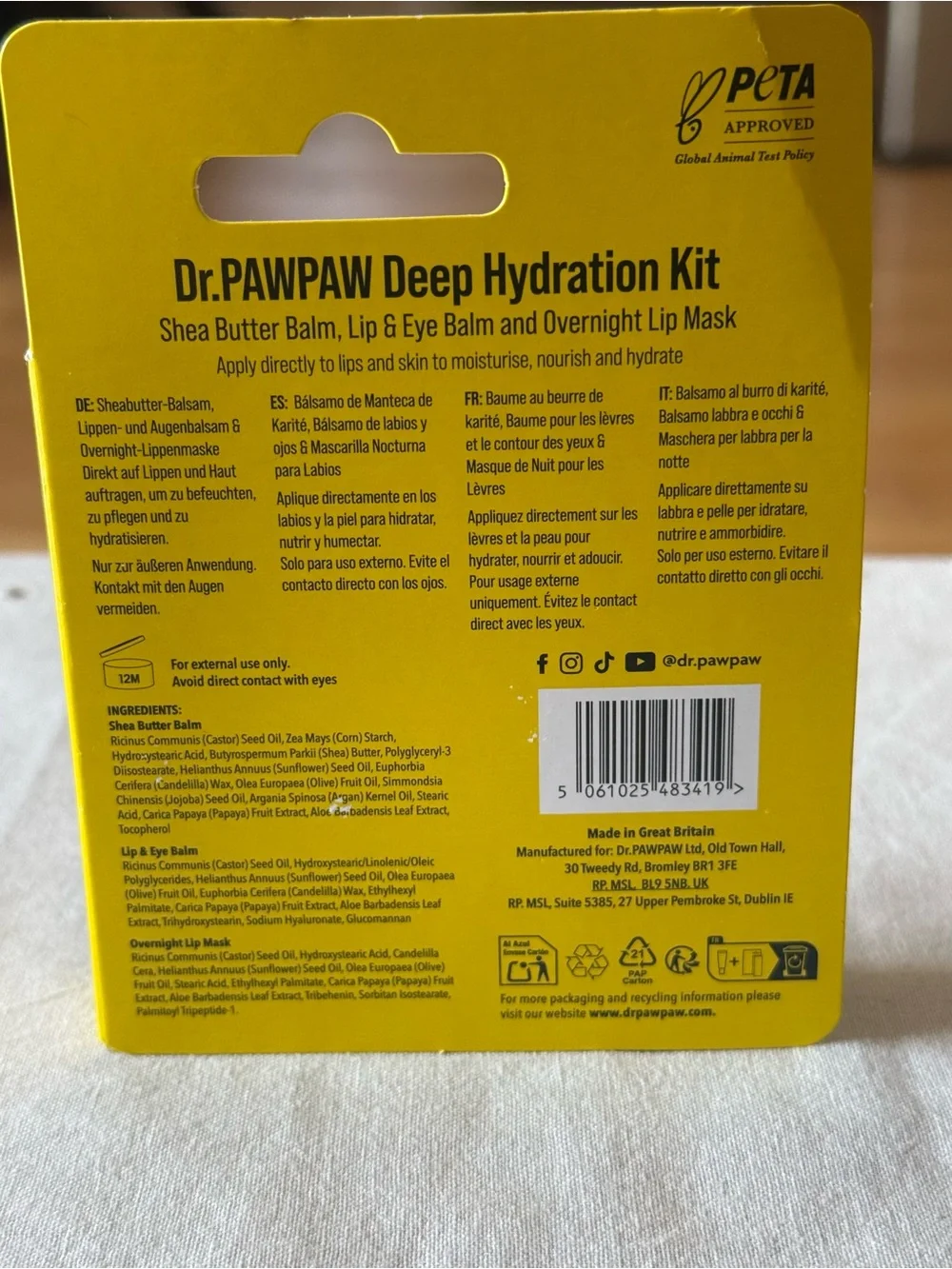 Dr.PAWPAW Deep Hydration Kit Lip Eye Balm Overnight Mask 3-Piece New